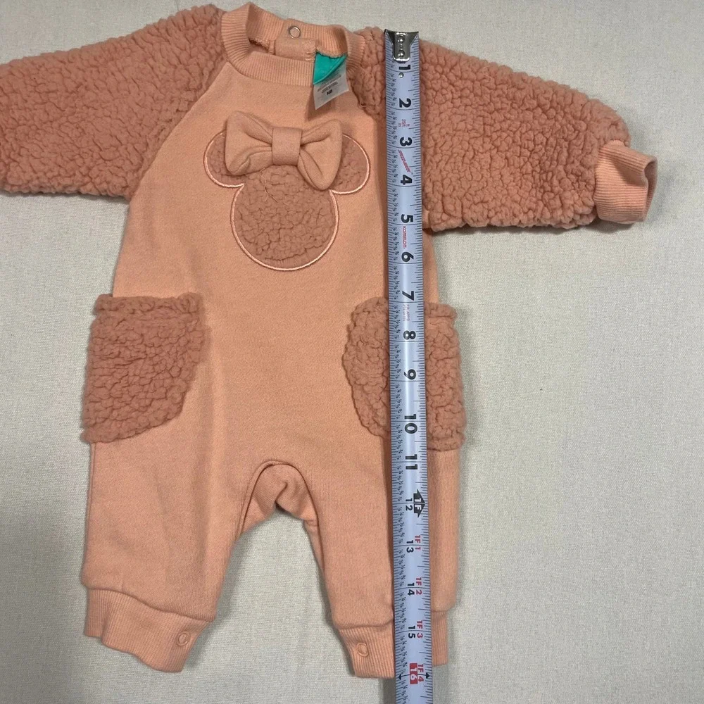Disney Baby Minnie‎ Mouse Pink Sherpa Fleece Hooded Footed Jumpsuit - SizeNB